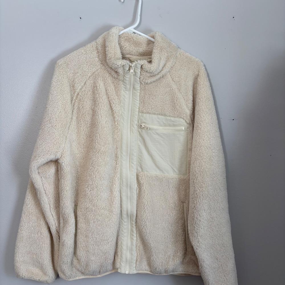 Goodfellow & Co Mens Ultra Fleece Full Zip Jacket Cream Sherpa 4502L4 Medium NWT